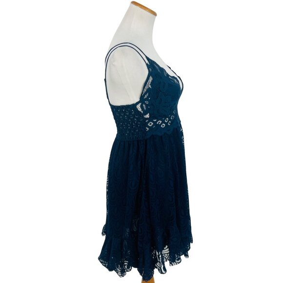 NWT Free People Blue Burnout Velvet Lace Mini Slip Dress | Boho Whimsigoth Fairy - Picture 13 of 16